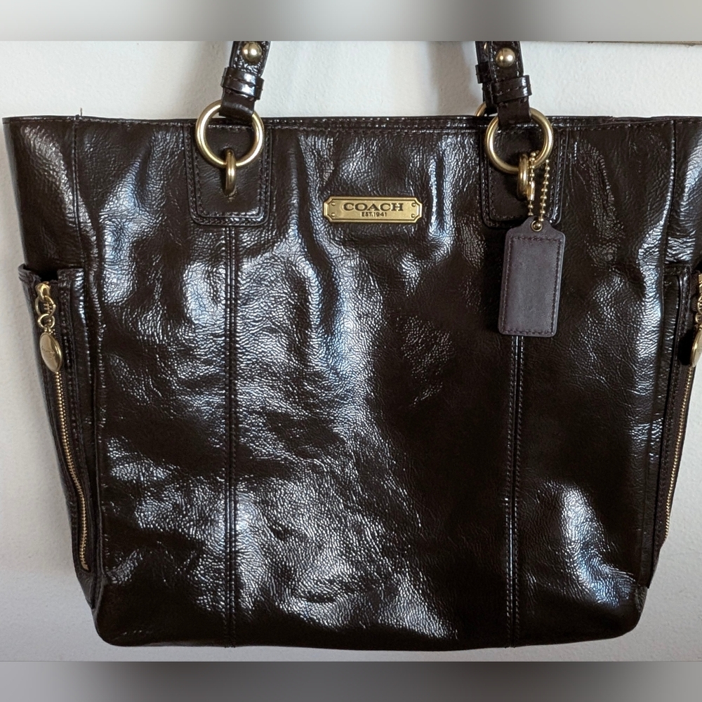 Coach Mahogany/Dark Brown Patent Leather Tote Bag - Picture 15 of 15